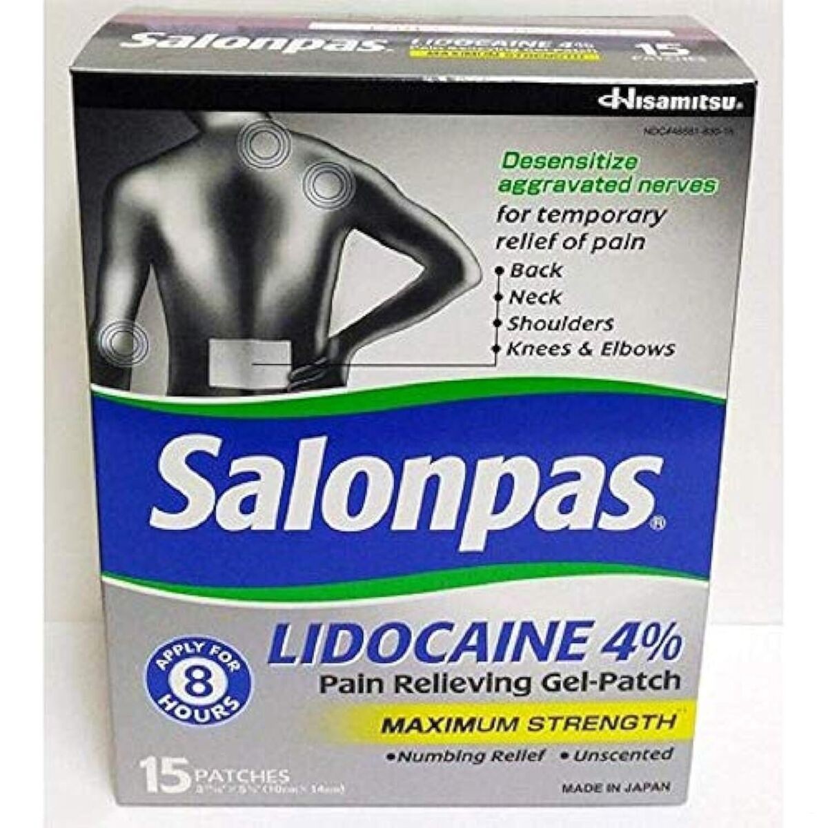 Salonpas Gel-Patch, for Back, Neck, Shoulder, Knee Pain and Muscle Soreness